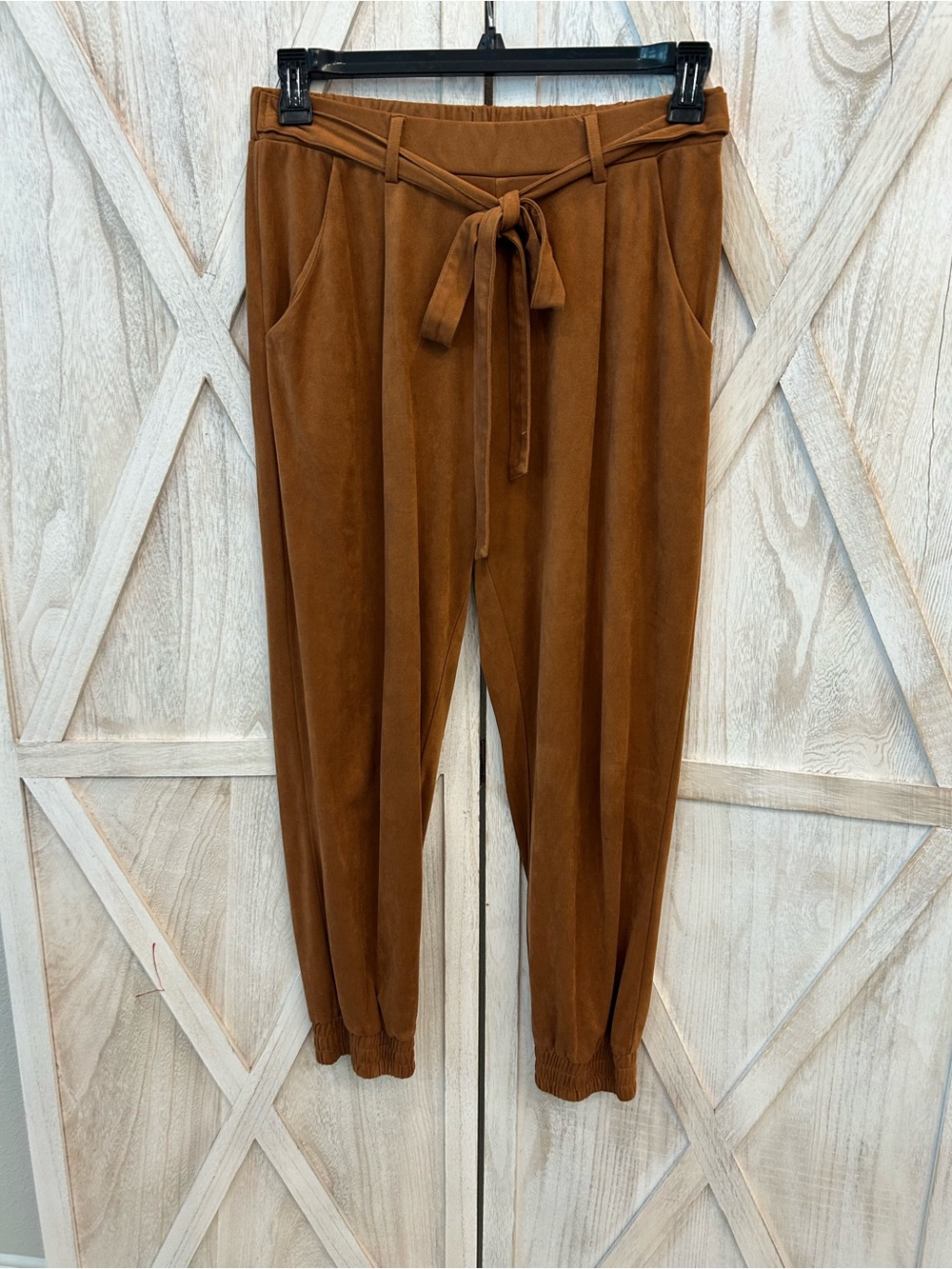 miami Rust Brown Tie-Front Jogger Pants -Suede Like